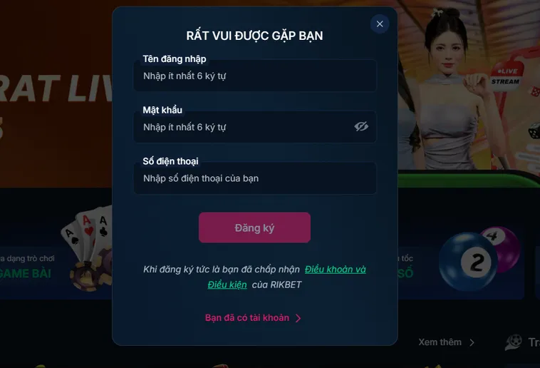 Đăng Ký RikBet Hướng Dẫn Chi Tiết Quy Trình Mở Tài Khoản Mới Nhanh Nhất