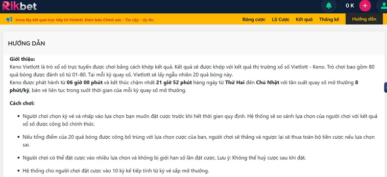 Keno Vietlottt Tại RikBet Trò Chơi Xổ Số Tự Chọn Đẳng Cấp Với Jackpot Khủng