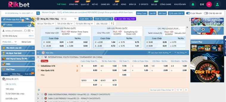 Thể Thao SABA Sports RikBet Đấu Trường Cá Cược Hiện Đại Với Công Nghệ Đỉnh Cao